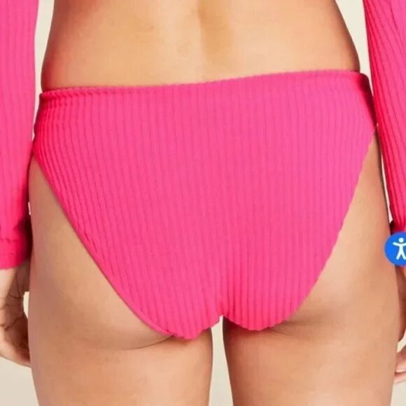 Andie The Cheeky Bikini Bottom Swimsuit Neon Green Ribbed Terry Size S NWT - Picture 3 of 9